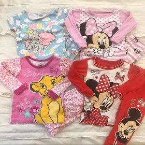 Lot of 4 Disney Toddler Pajama Sets Minnie Mouse